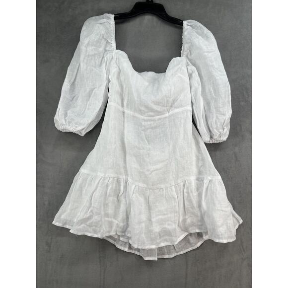 Rumer The Label Mia Mini Dress Size Medium White 100% Linen - Picture 2 of 10